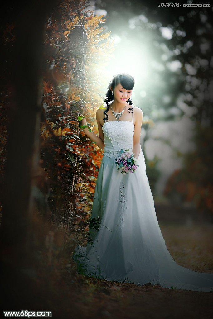 Photoshop调出婚纱外景照片唯美逆光效果   图老师
