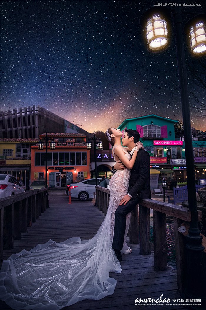Photoshop给外景婚片添加星空夜景效果 图老师
