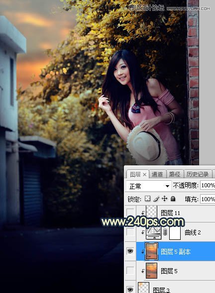 Photoshop调出美女人像唯美的夕阳美景效果,PS教程,素材中国网