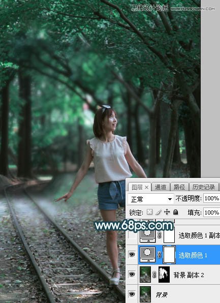 Photoshop调出铁道旁人像照片蓝色逆光效果,PS教程,素材中国网