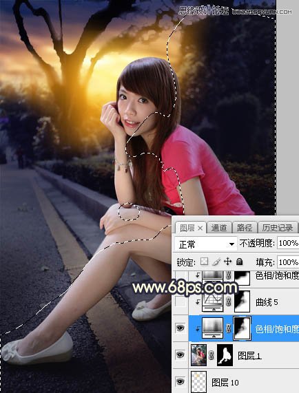Photoshop给马路边上美女添加夕阳美景效果,PS教程,素材中国网