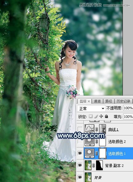 Photoshop外景婚纱照片添加蓝色梦幻散景效果,PS教程,素材中国网