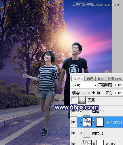 Photoshop给情侣外景照片添加落夕阳景色,PS教程,素材中国网