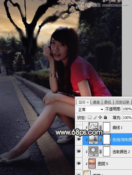 Photoshop给马路边上美女添加夕阳美景效果,PS教程,素材中国网
