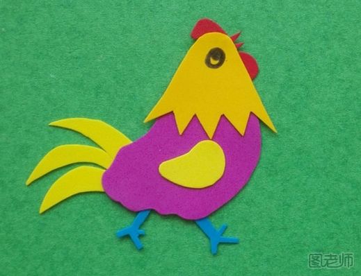 儿童手工之贴画教程 彩纸如何制作贴画大公鸡
