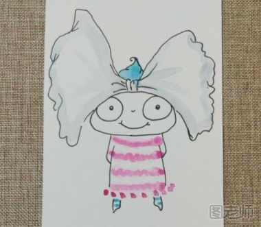 蝴蝶结小女孩手绘书签的画法