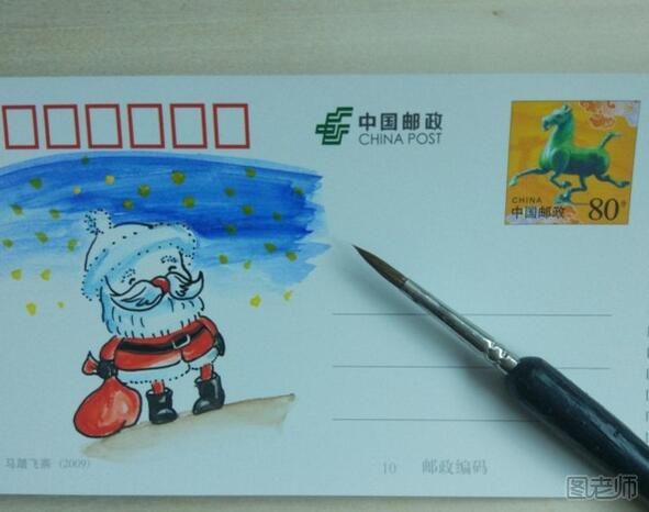 如何用空白明信片绘制圣诞老人