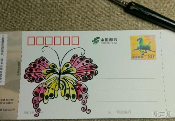 色彩艳丽的蝴蝶水彩画-明信片的详细制作图解