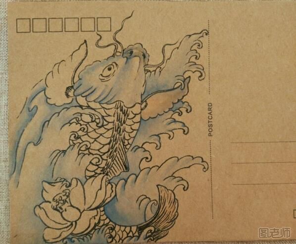 怎么制作水彩明信片—漂亮的鲤鱼详细步骤