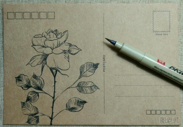 DIY手绘作品-漂亮的花朵明信片制作图解