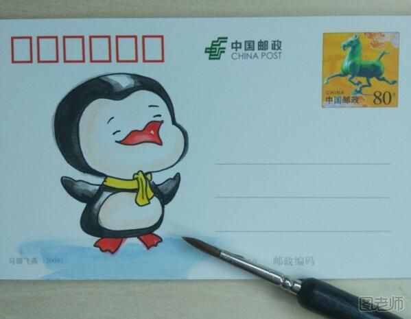 如何用空白明信片绘制小企鹅