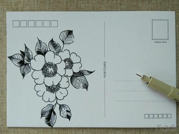 简单漂亮的手绘明信片作品-花朵图案的手绘贺卡