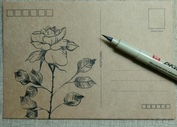 DIY手绘作品-漂亮的花朵明信片制作图解