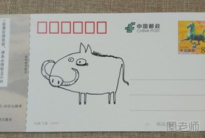 如何手绘野猪样式的明信片 可爱俏皮明信片制作