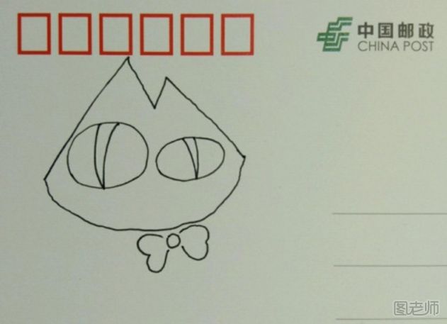 呆萌小猫手绘明信片的画法