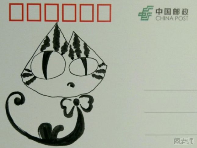 呆萌小猫手绘明信片的画法