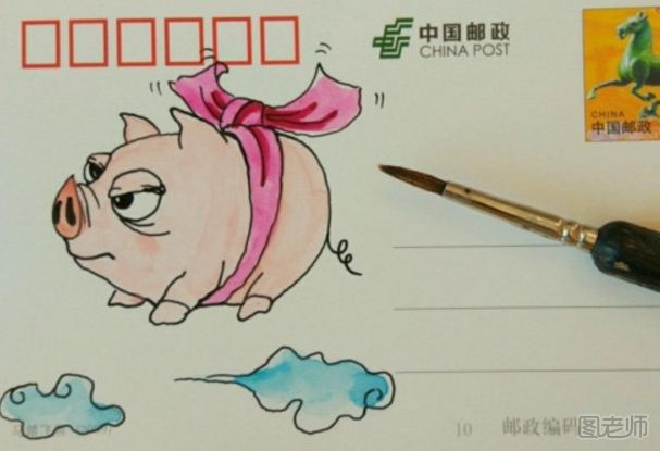 小猪手绘明信片的画法