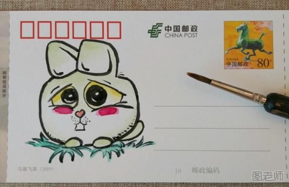 手绘明信片：可爱的小兔子漫画