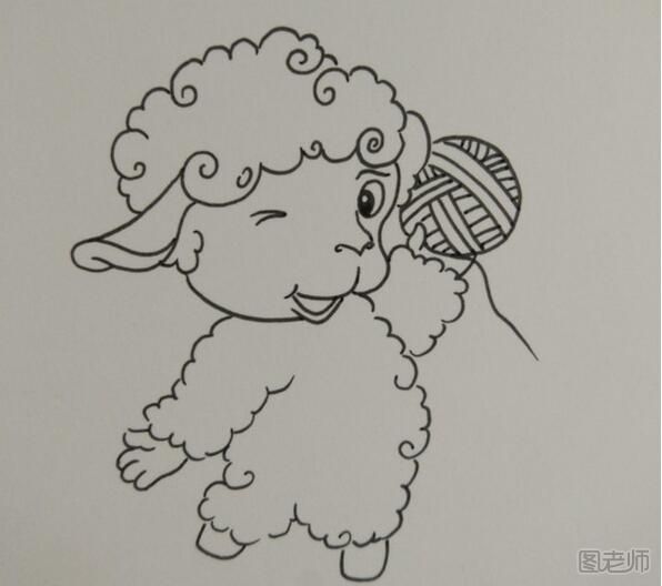 创意水彩画：拿毛球的小羊