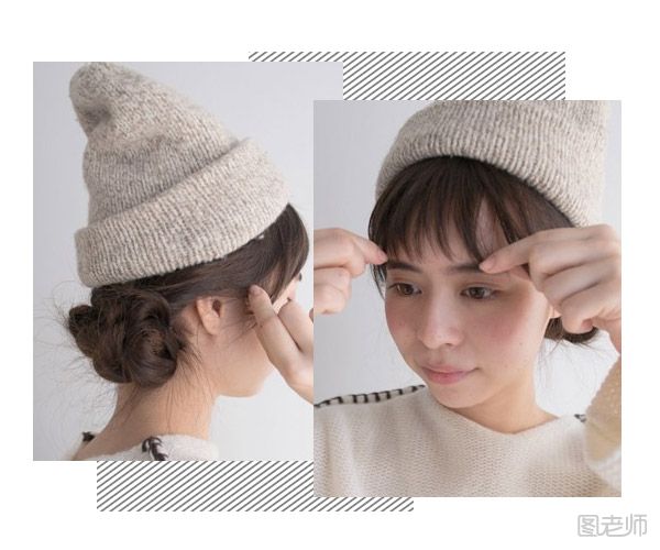 长发女生和毛线帽的清新搭配 初春编发和帽子完美搭配