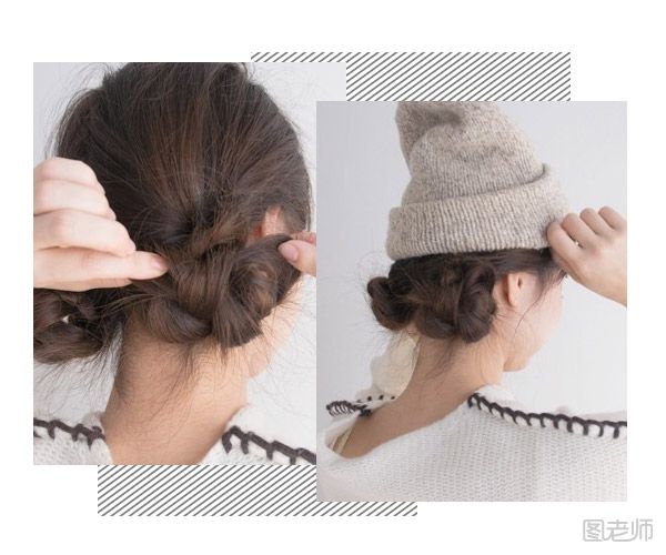 长发女生和毛线帽的清新搭配 初春编发和帽子完美搭配