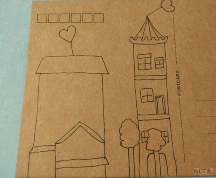 DIY明信片：漂亮的房子手绘明信片
