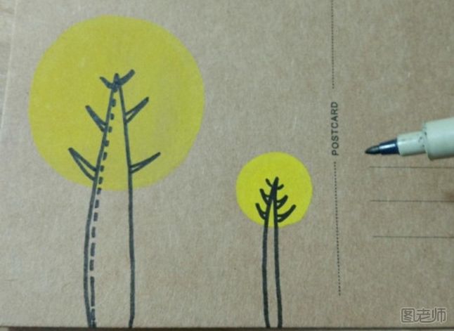 DIY明信片：漂亮的小树手绘明信片