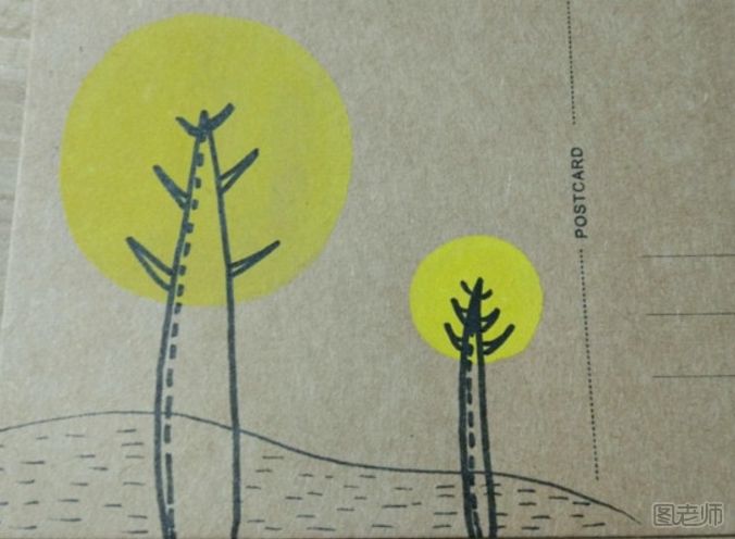 DIY明信片：漂亮的小树手绘明信片