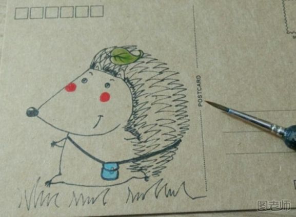 DIY明信片：可爱的小刺猬手绘明信片