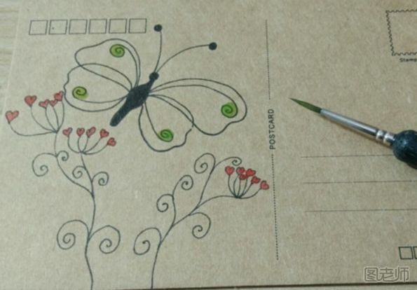 DIY明信片：漂亮的蝴蝶手绘明信片