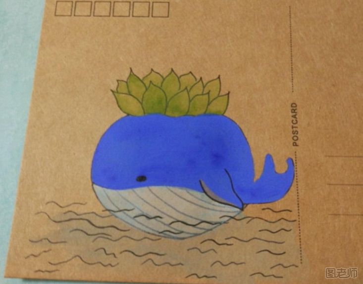 可爱的鲸鱼手绘明信片图解教程