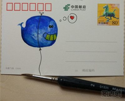 可爱的鲸鱼气球手绘画教程图 手绘明信片教程
