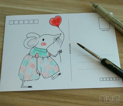 可爱的小老鼠手绘画教程图 手绘明信片教程