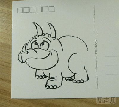 可爱犀牛手绘画教程图 手绘明信片教程