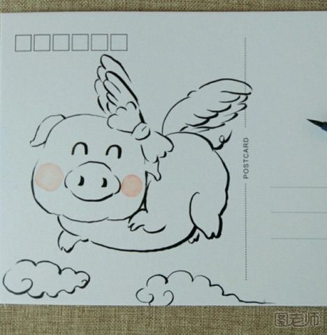 DIY手绘小猪明信片教程