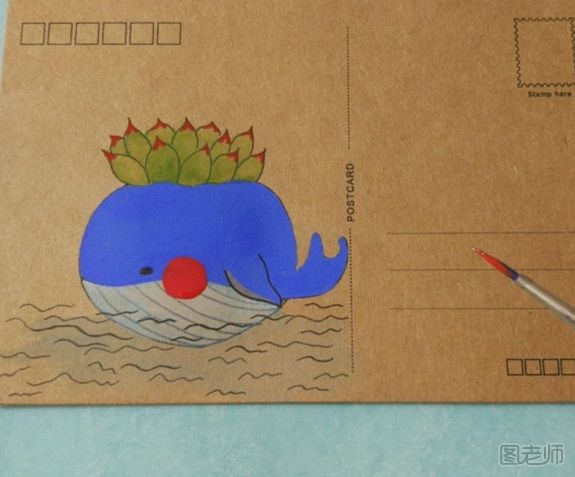 DIY手绘鲸鱼明信片教程