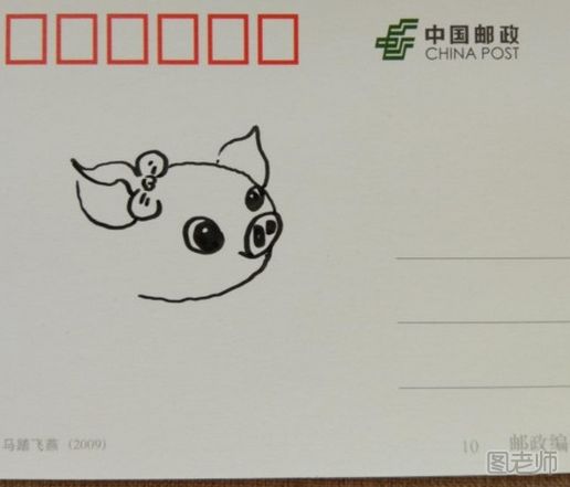 可爱小猪手绘明信片教程