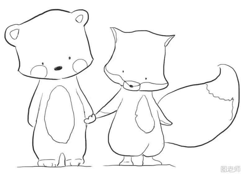 小熊与狐狸简笔画