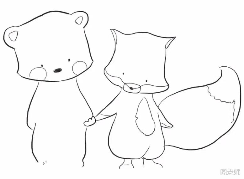 小熊与狐狸简笔画