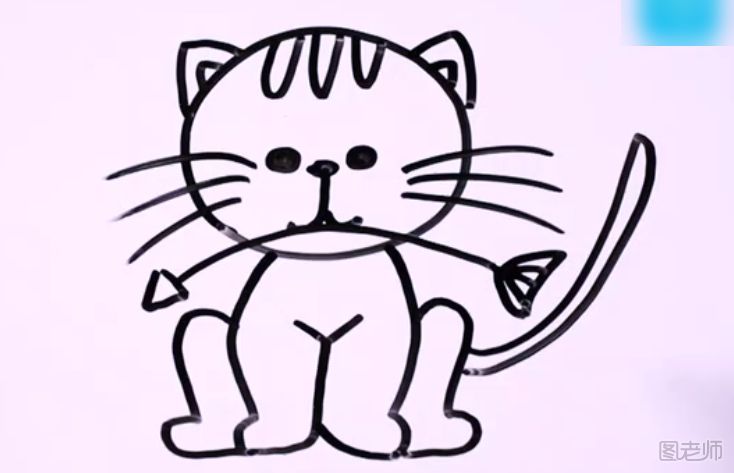 叼鱼骨头的小猫简笔画