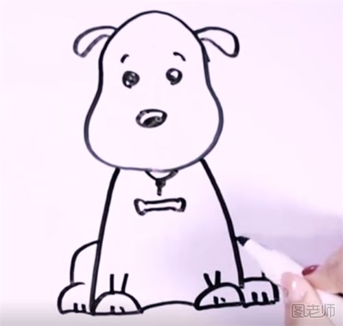 怎么画一只戴项圈的狗  戴项圈狗的简笔画图解步骤